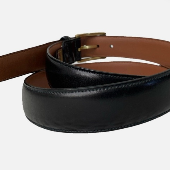 TRAFALGAR Mens 36 Cortina LEATHER BELT - Black - Made In USA Gold Tone Buckle
